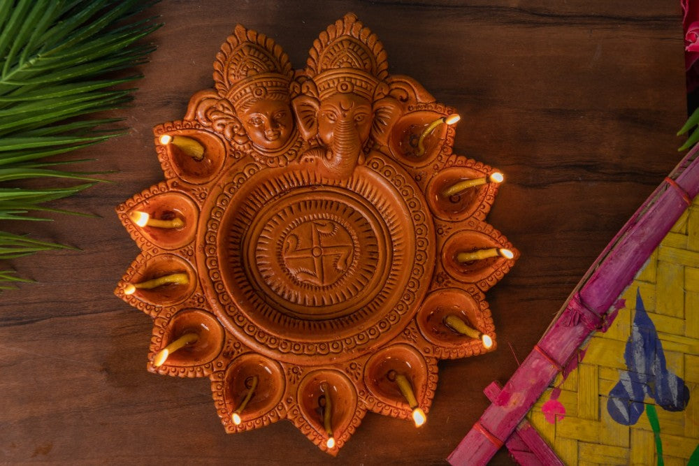 Handmade Terracotta Diwali Navaratri Diya with 11 Diya's