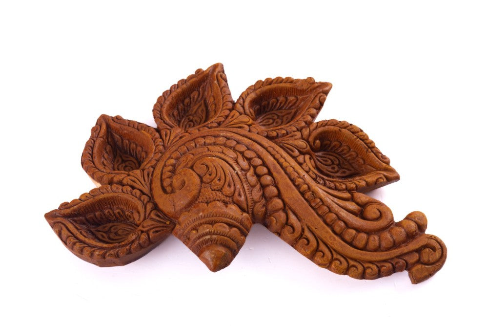 Handmade Terracotta Diwali Navaratri Diya with 5 Diya's (II)