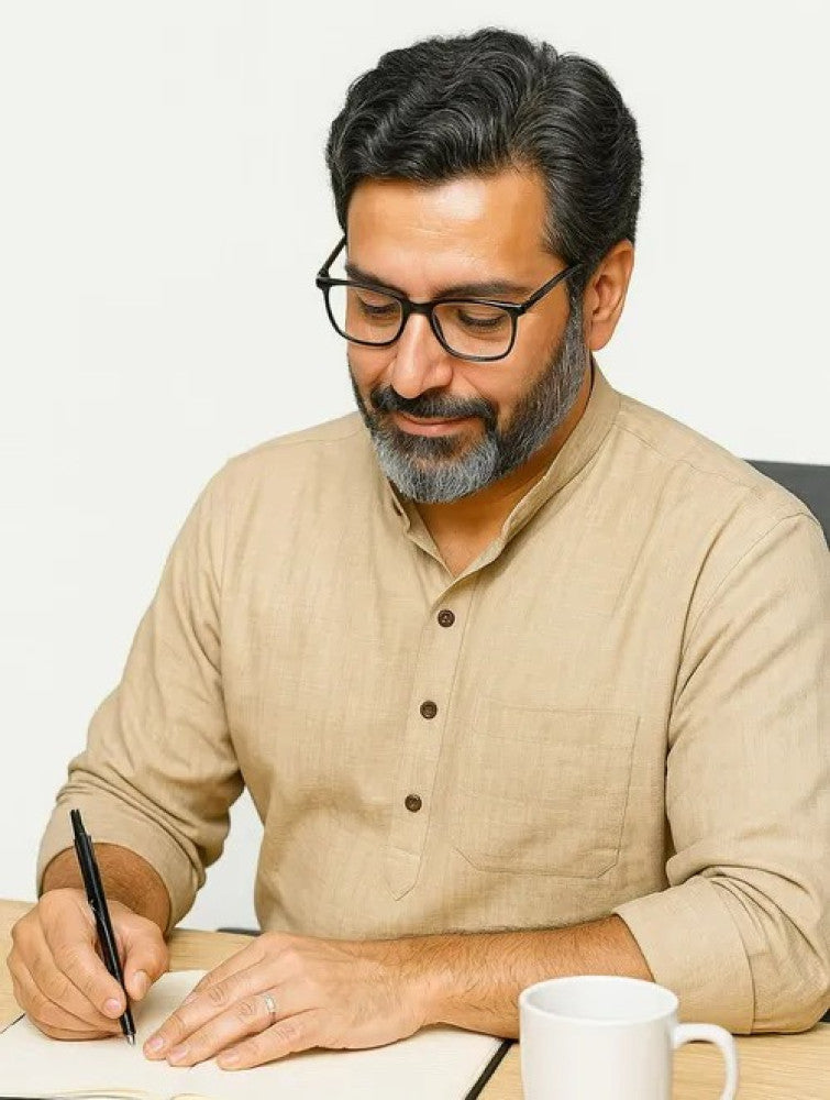 Handwoven Khadi Cotton Men's Short Kurta - Off White