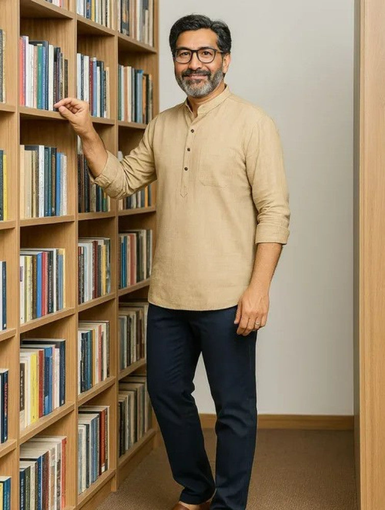 Handwoven Khadi Cotton Men's Short Kurta - Off White