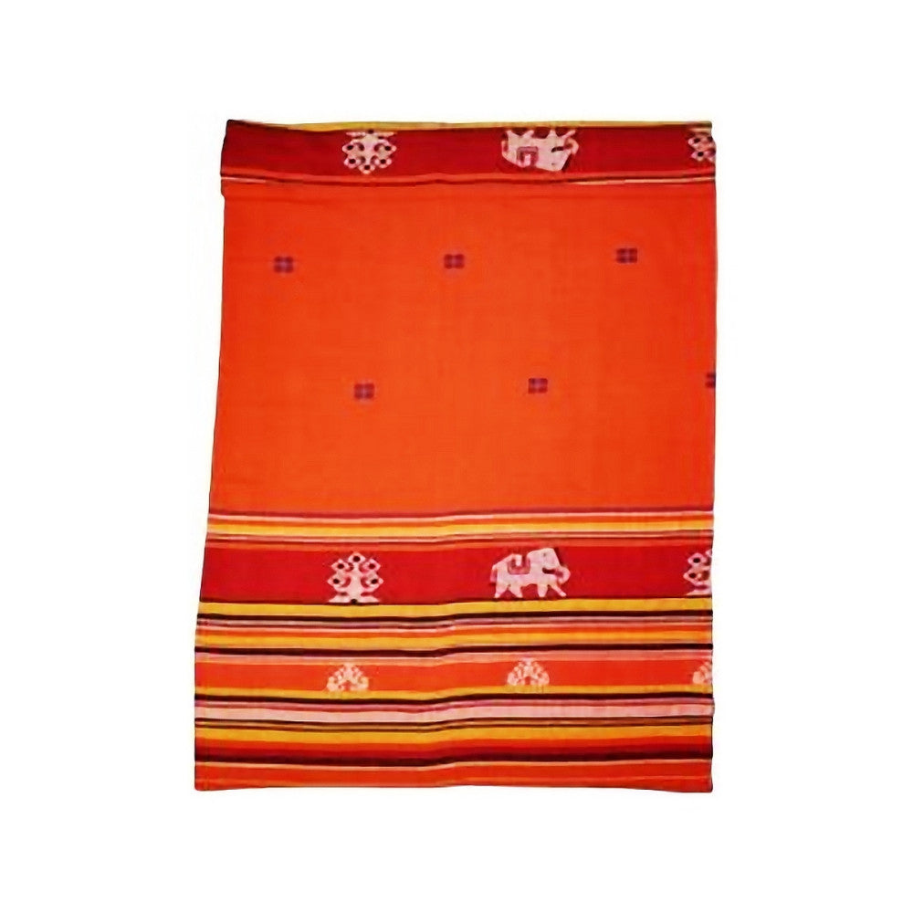 Handwoven Orange Extra Weft Double Bed Cover