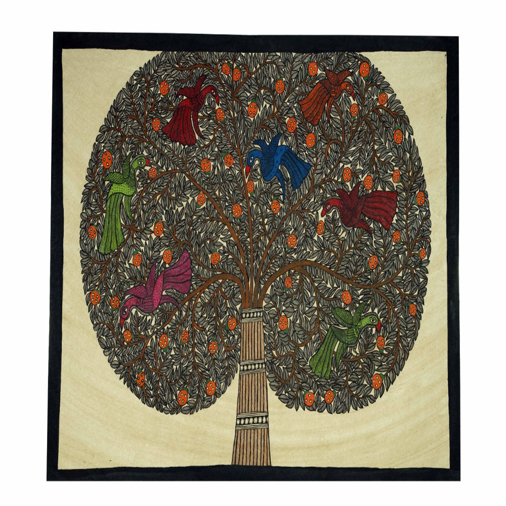 Heart shaped tree With Peacocks Madhubani Painting