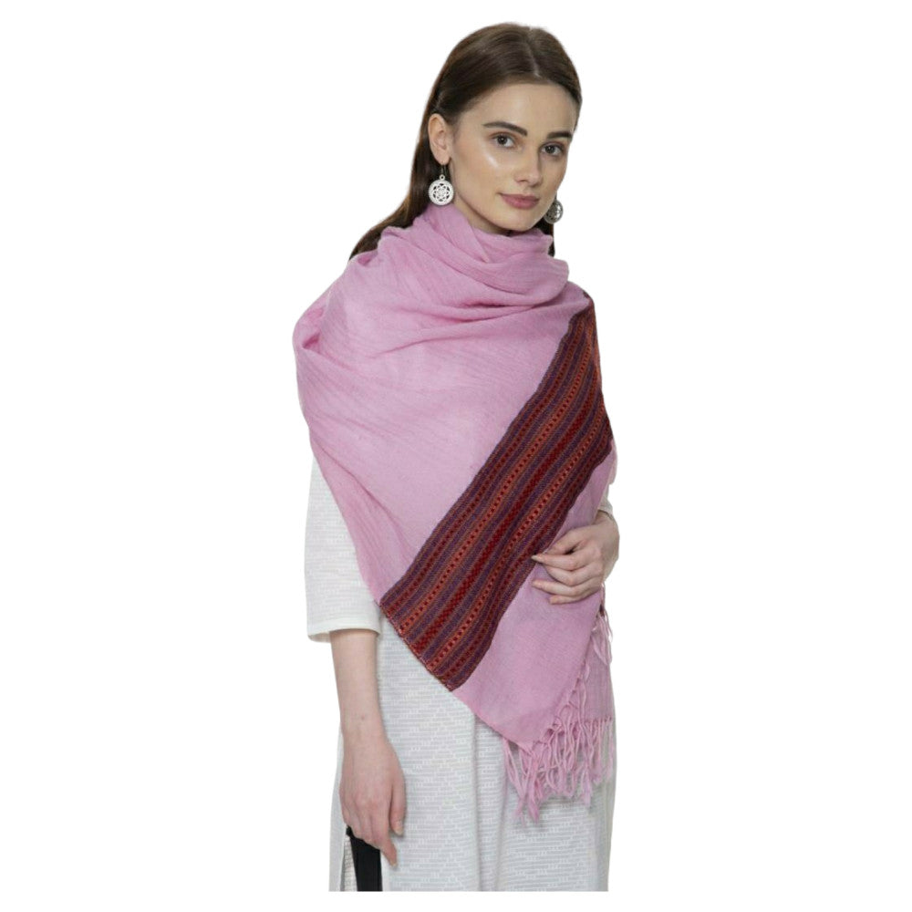 Himalayan doru design stole in Pink Colour