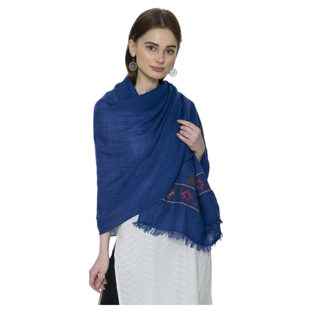 Himalayan flower weaved Merino wool stole with temple design