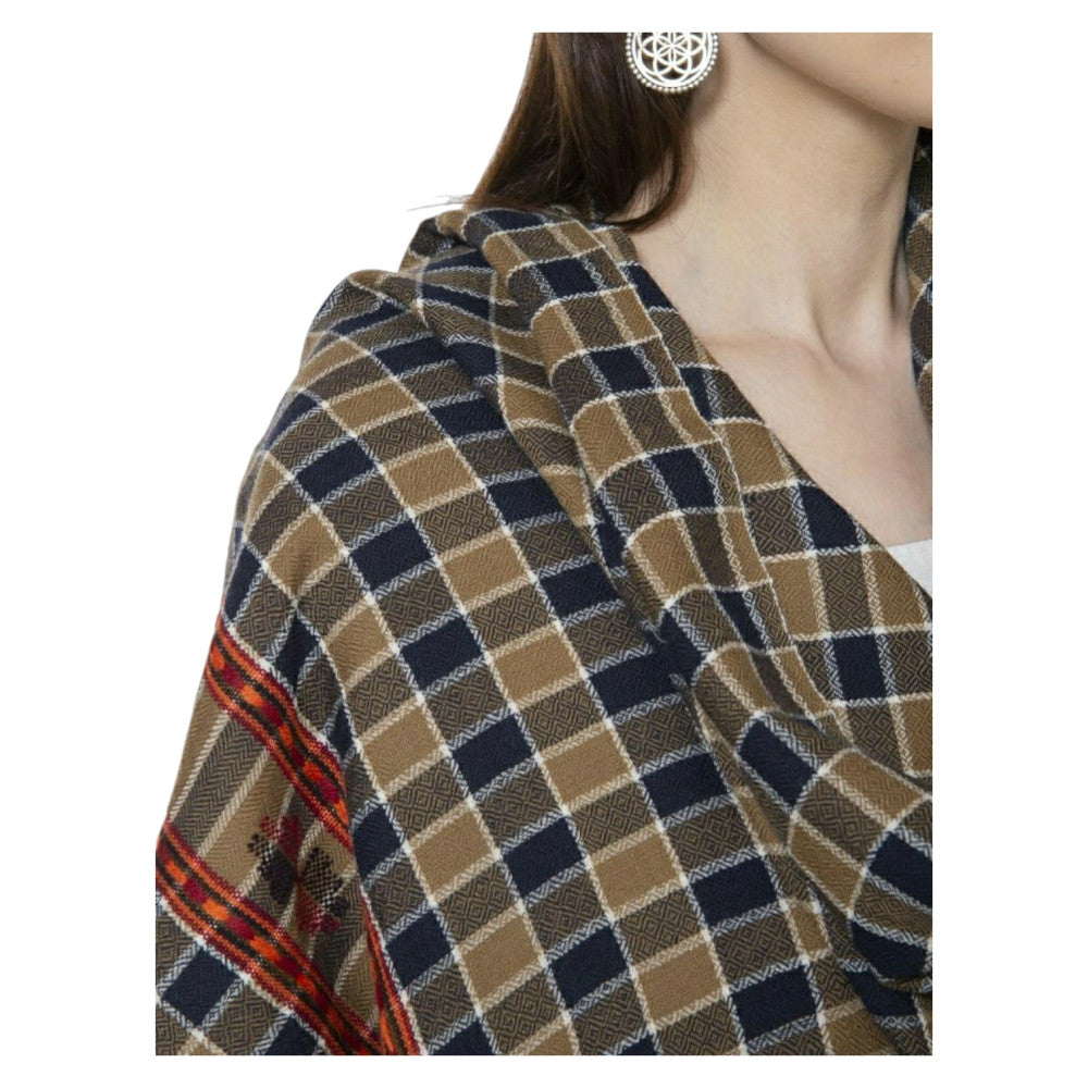 Himalayan walnut weaved check stole in Merino wool