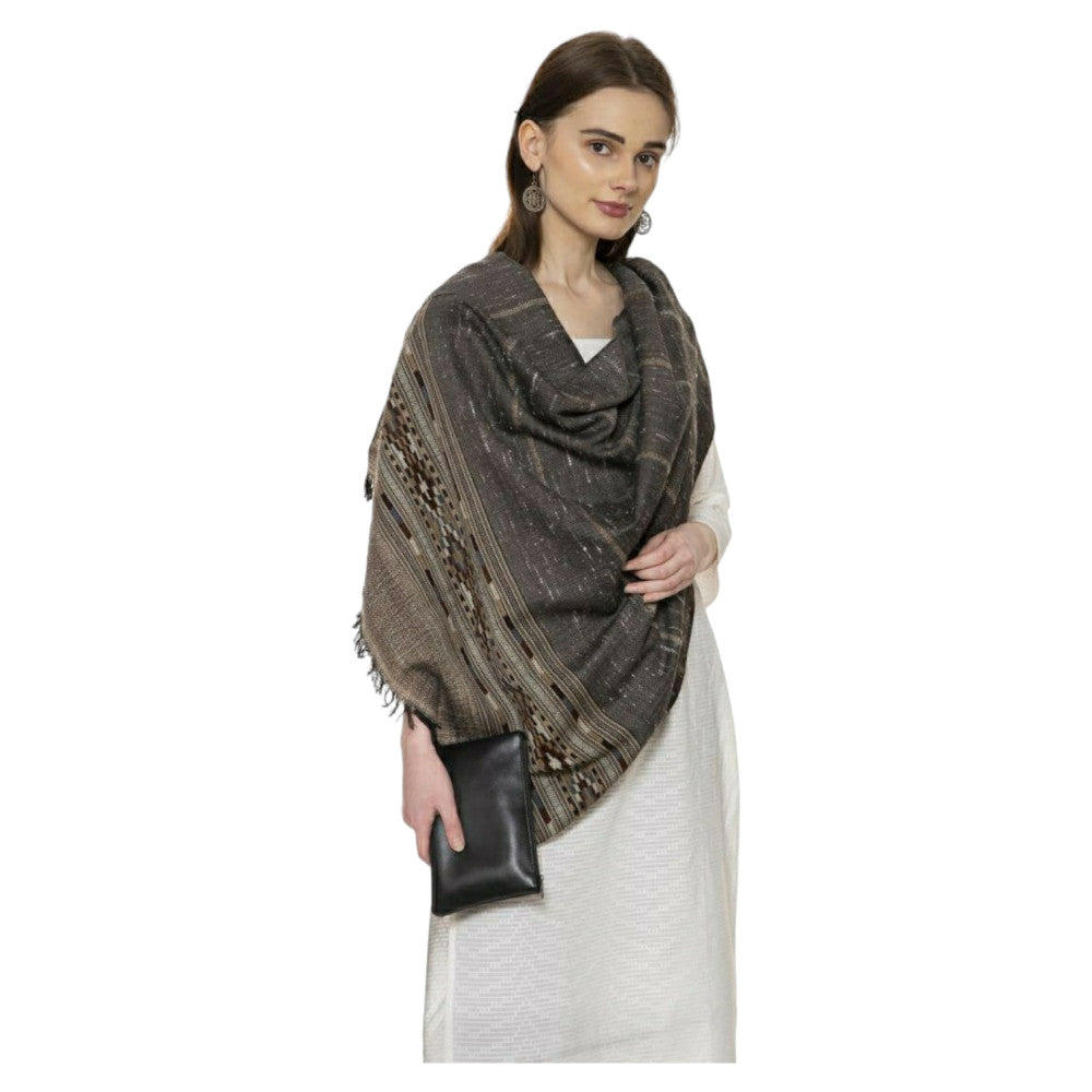 Himalayan Yak woolen stole in ethnic design
