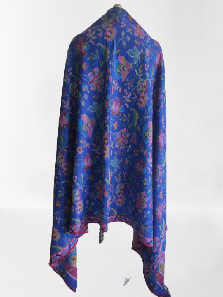 InkBlue & Pink Floral Prints Kani Shawl