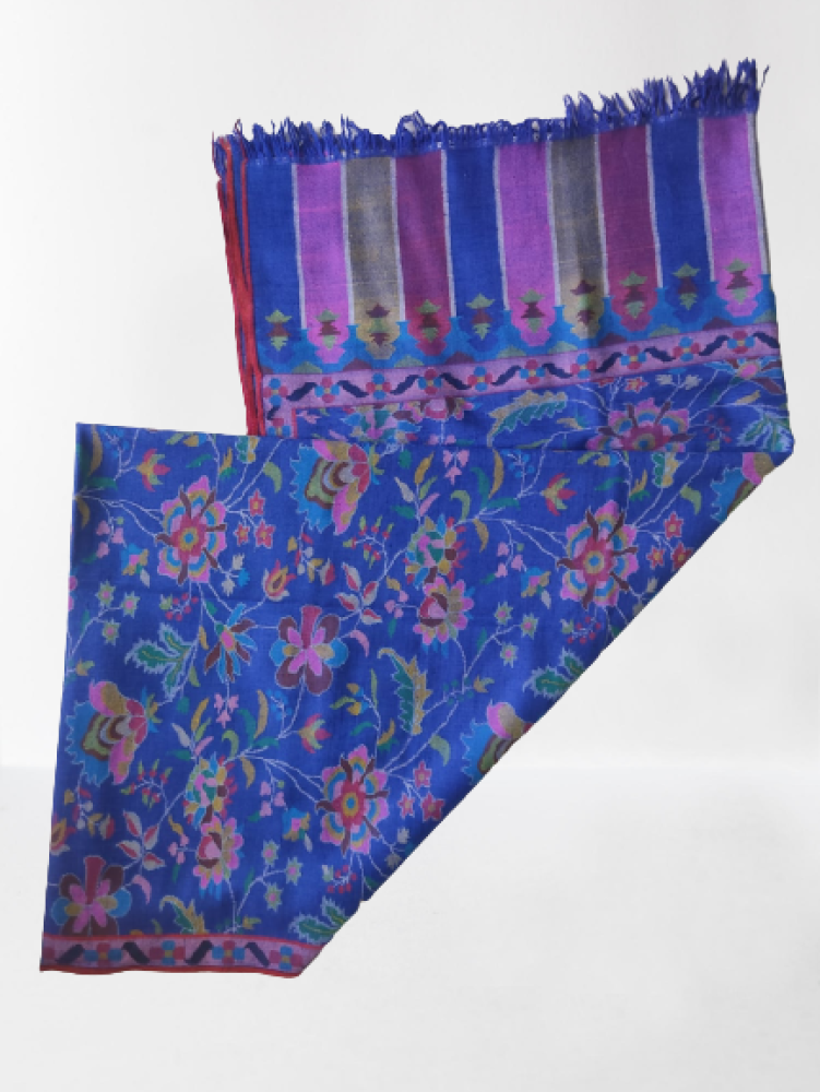 InkBlue & Pink Floral Prints Kani Shawl