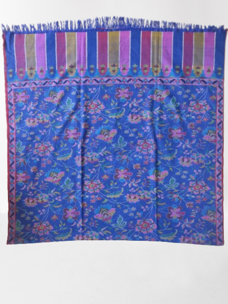 InkBlue & Pink Floral Prints Kani Shawl