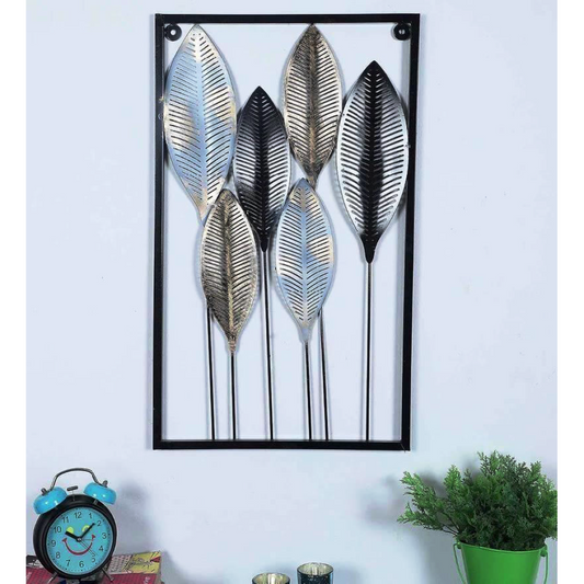 Iron Black & Gold Leaves Rectangular Wall Décor