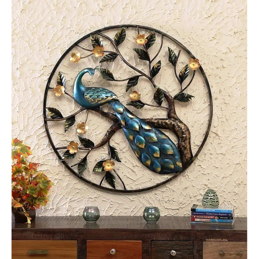 Iron Multicolour Peacock Wall Décor