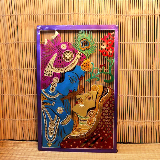 Iron Painted Rect Radha Krishna With Led