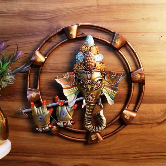 Iron Painted Round Ganesha Wall Frame