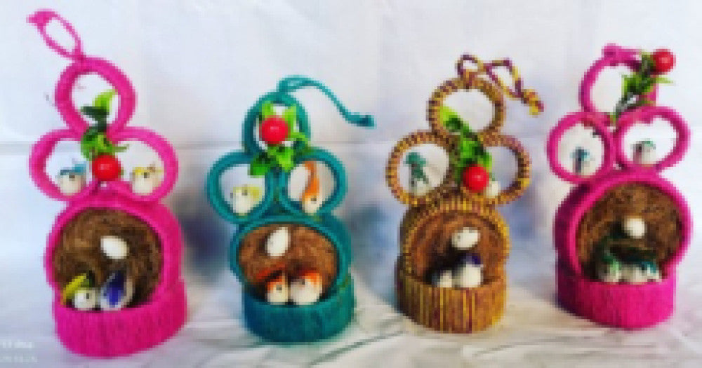 Jute Nest Wall Hanging Maroon Gold