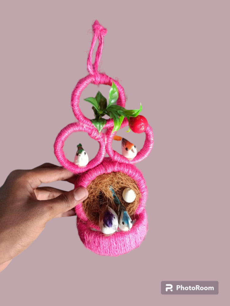 Jute Nest Wall Hanging Pink