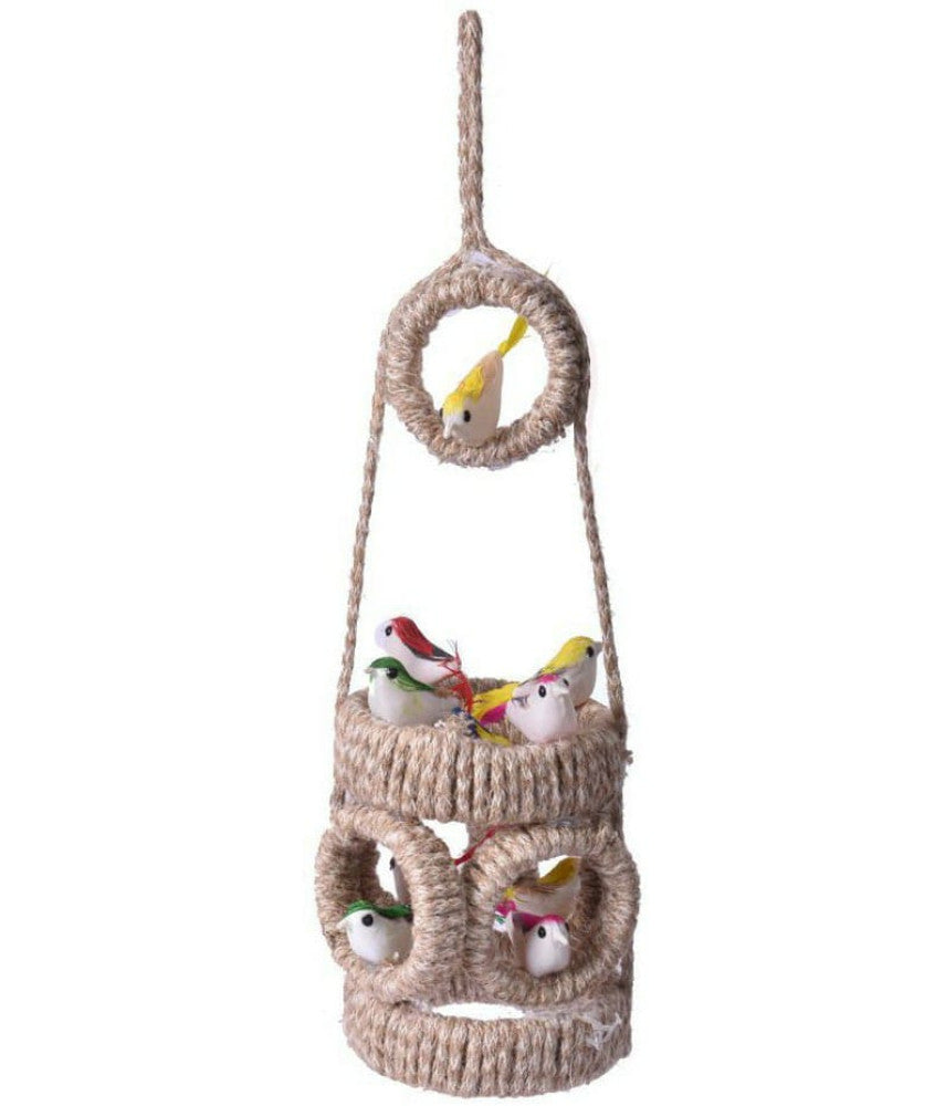 Jute Nest Wall Hanging with 10 Birds