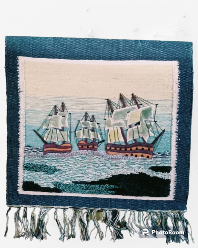 Jute Wall Hanging Ocean with Ships