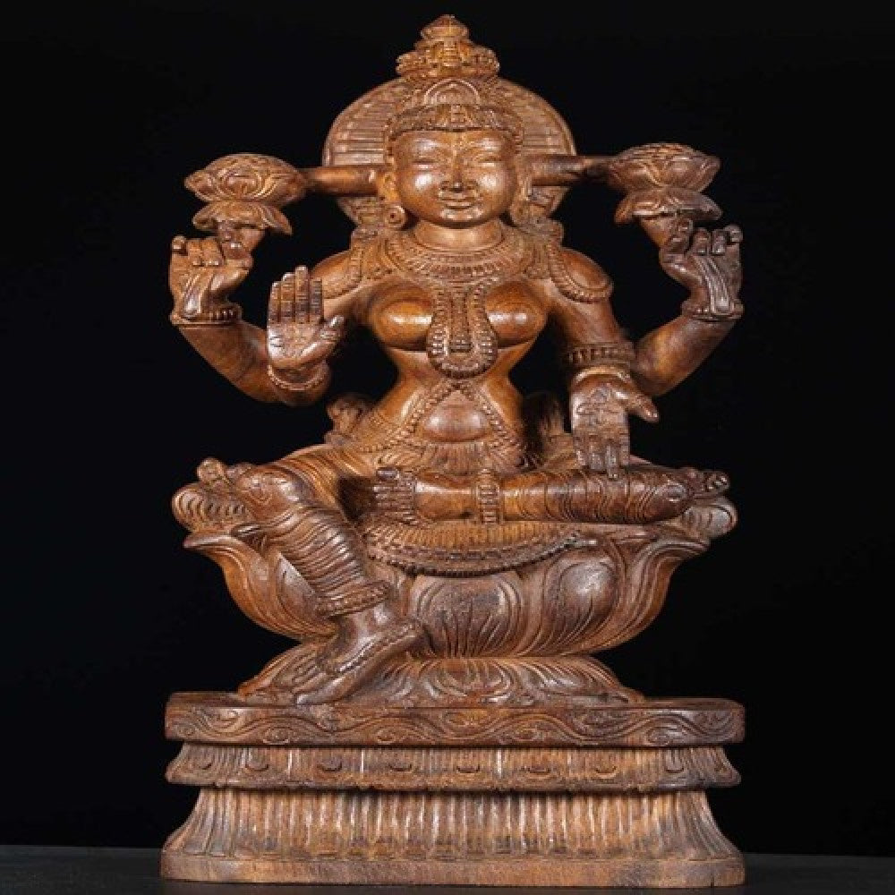 Kallakurichi Handcarved Wood Carving of Goddess Lakshmi
