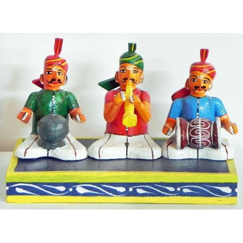 Kondapalli Bommallu Wooden Toy Folk Musicians With Shehnai & Dholak