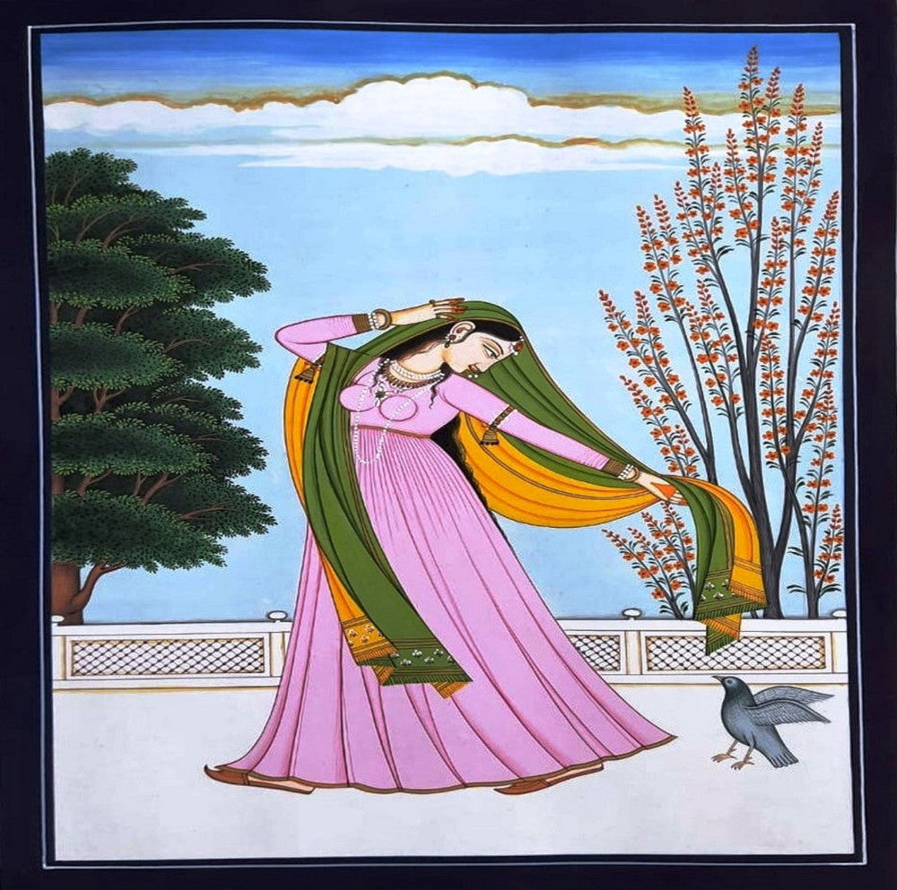 Lady Playing With a Crow Painting(8x12 inch)