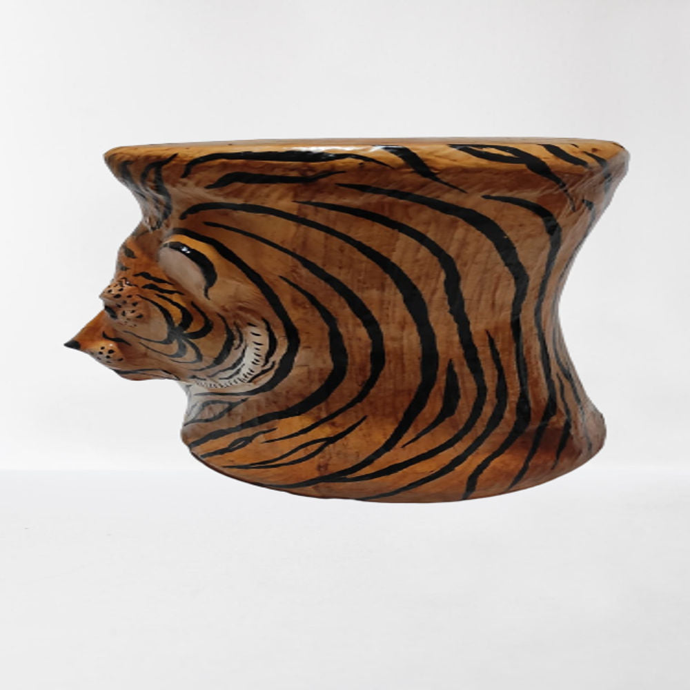 The tiger face design brings a sense of wild and exotic aesthetics to the stool, making it a bold and eye-catching addition to your interior decor. The tiger face design brings a sense of wild and exo