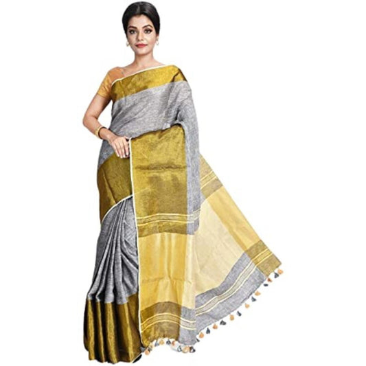 Linen By Linen Grey With Golden Border