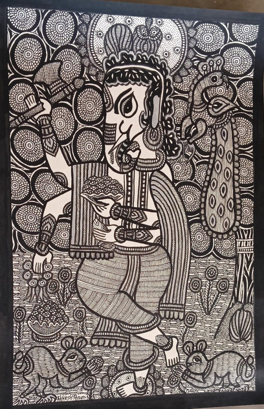 Madhubani Painting A Lord Ganesha on Natural Paints on Khadi Paper