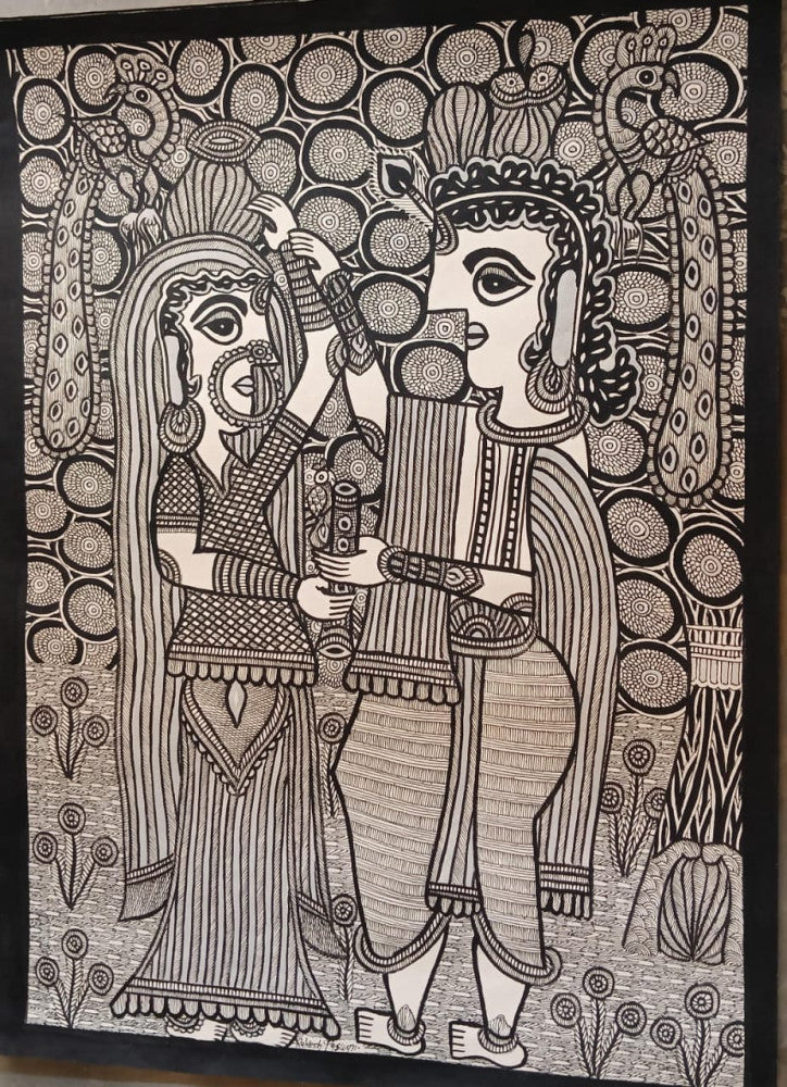 Madhubani Painting A Radha Krishna on Natural Paints on Khadi Paper