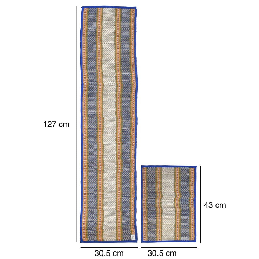 Madur Kanthi Blue and White Runner With 6 Table Mate