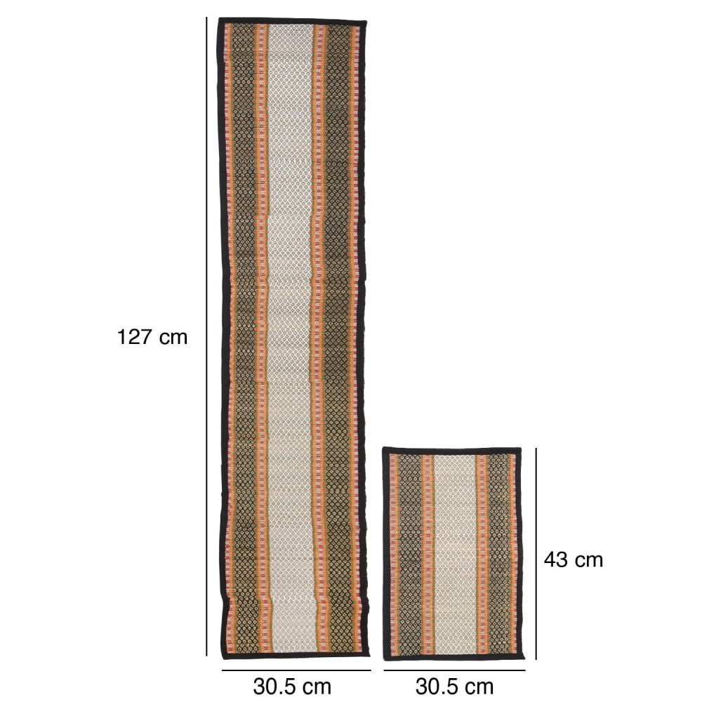 Madur Kanthi Brown and White Runner With 6 Table Mate