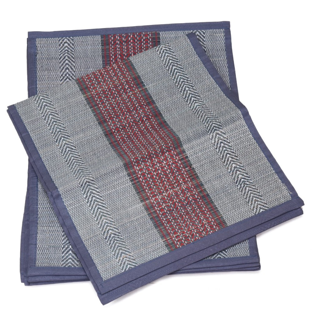 Madur Kanthi Red and Blue Runner With 6 Table Mate
