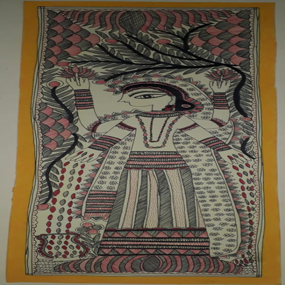 Mahalakshmi With Lotus Madhubani Painting