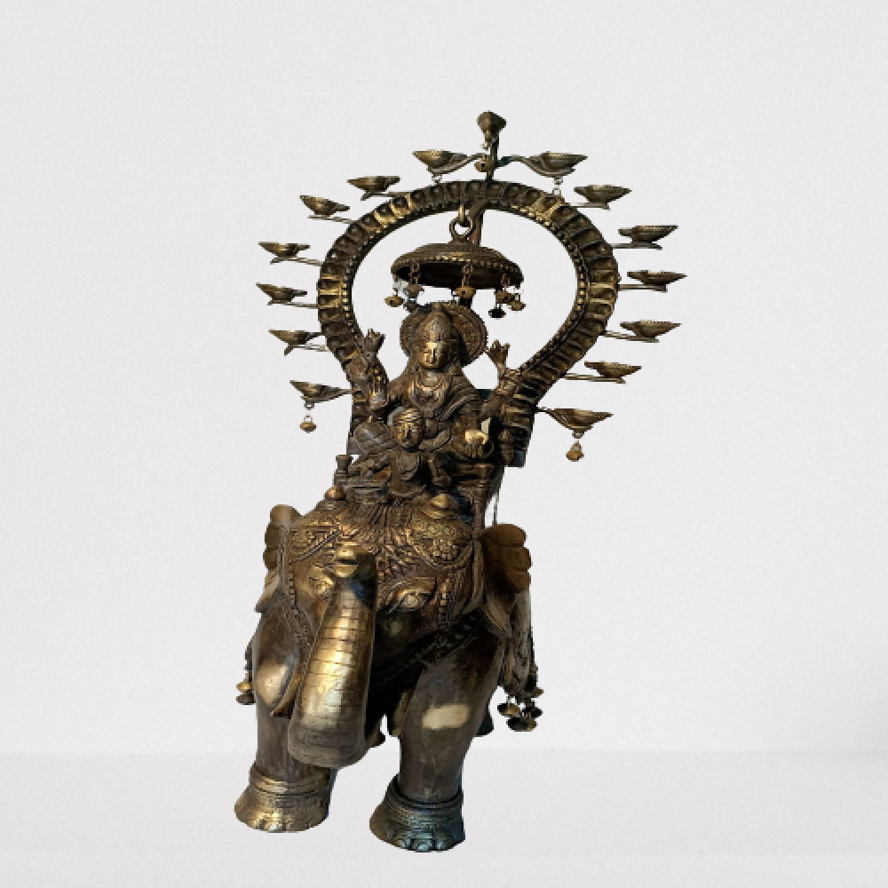 Mahalaxmi On Elephant Ride Bell Metal & Brass Art