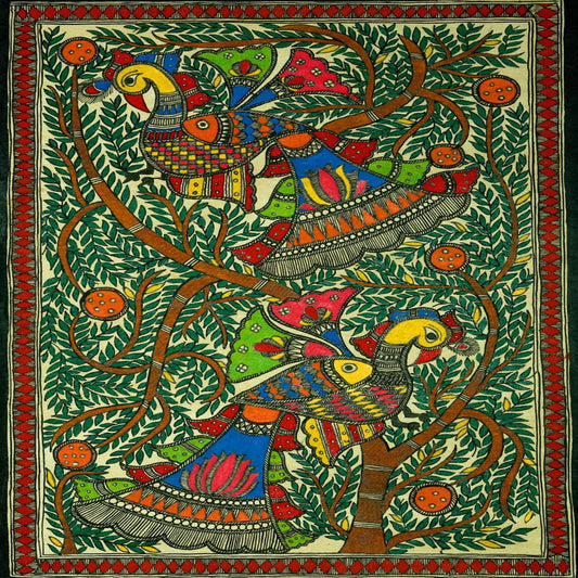 Majestic Peacocks Madhubani Painting