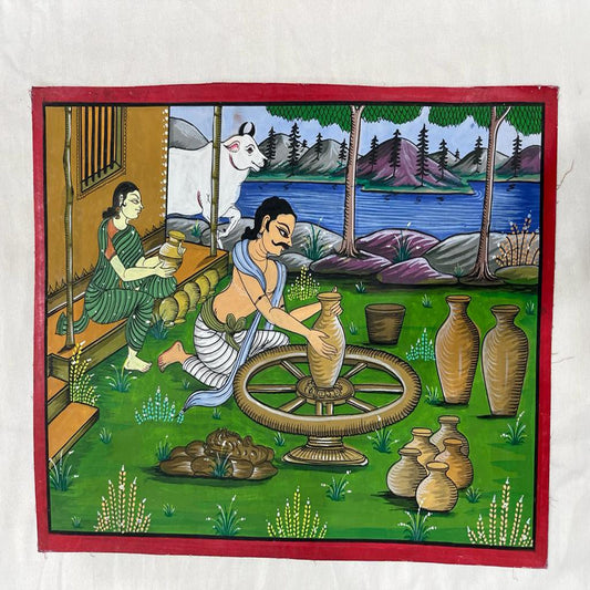 Man Working On Potters Lathe Patchithra (10x12inch)