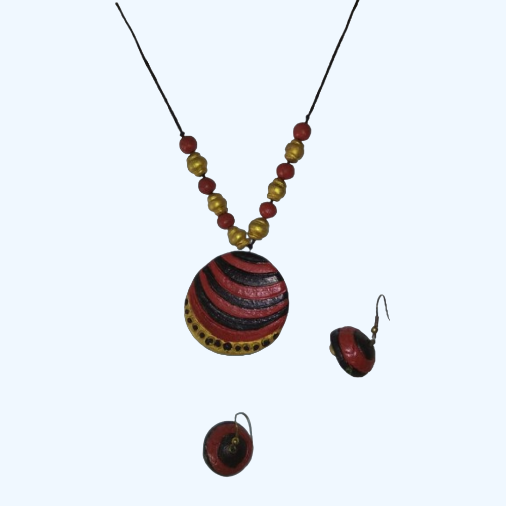 Maroon and Black Molela Terracotta Clay Beautiful Necklace Set