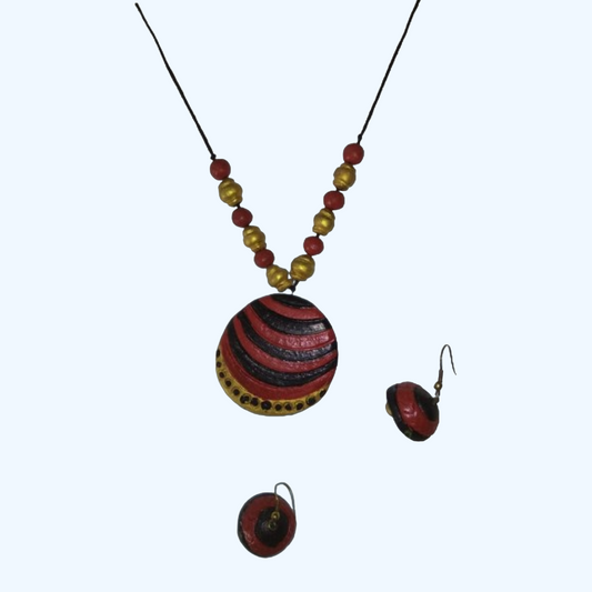 Maroon and Black Molela Terracotta Clay Beautiful Necklace Set
