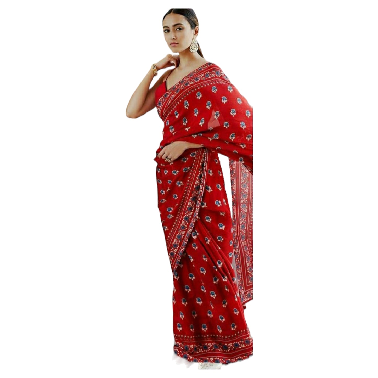 Maroon Saree with Blue Colour Bagru Print Saree
