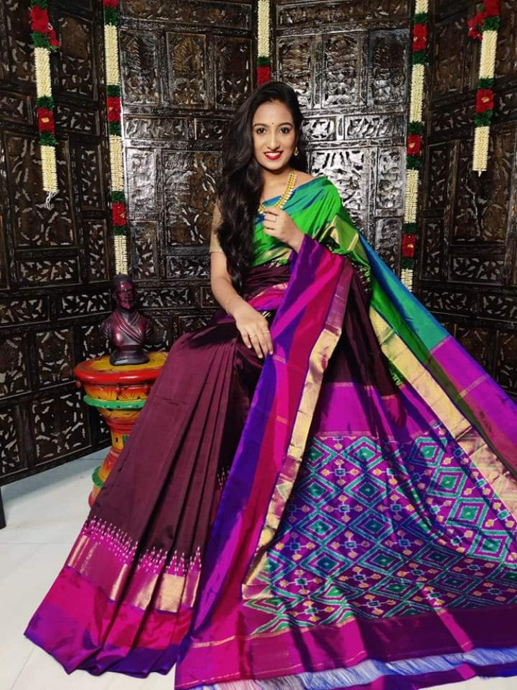 Maroon With Violet Pochampally Saree