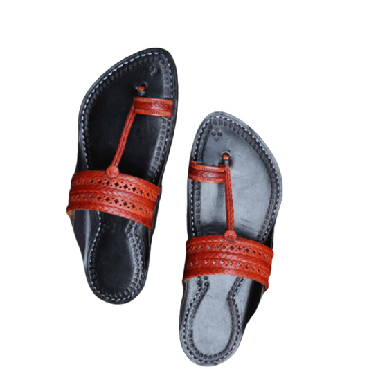 Men - Orange & Black Chappal