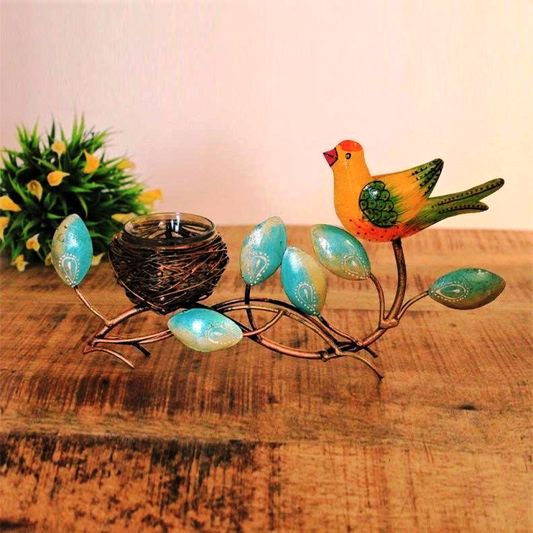 Metal Bird With Nest T Light