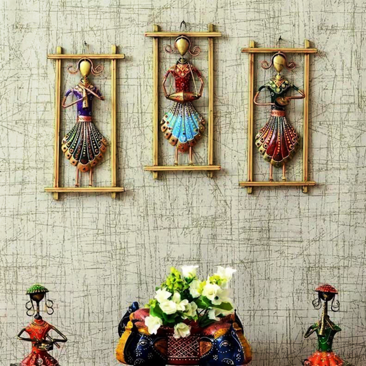 Metal Lady Musician Lady Set Of 3 Frames