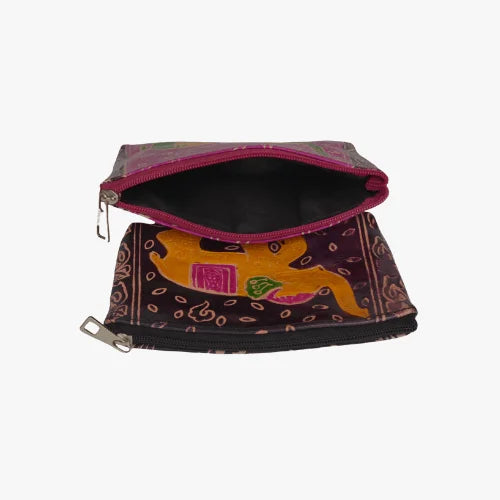 Mini Pouch with Elephant Print Pink & Black