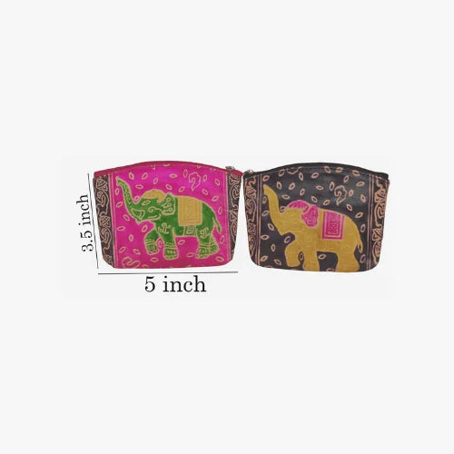 Mini Pouch with Elephant Print Pink & Black
