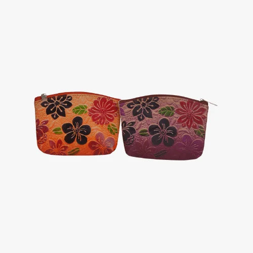 Mini Pouch with Flower Print Orange & Maroon