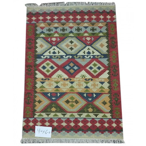 Multicolour Pure Wool Cotton Mirzapur Handmade Dari (5 x 8 Ft).