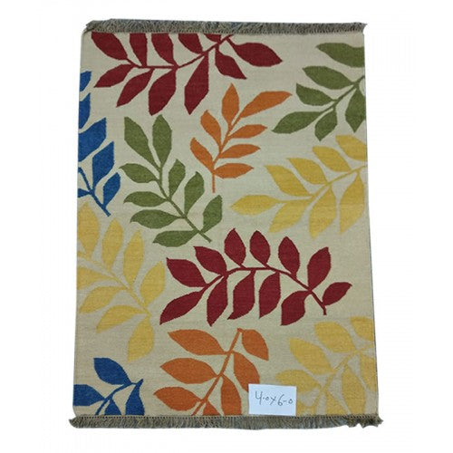Latest Multicolour With Flower Design Handmade Pure Wool Cotton Mirzapur Dari (4 x 6 Ft).