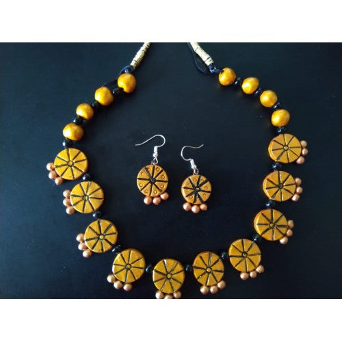 Pure Handmade Molela Terracotta Clay Yellow Neckless Set