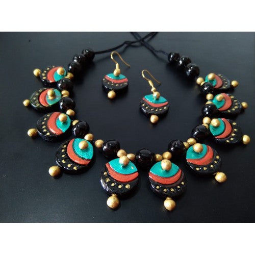 Handmade Molela Terracotta Clay Jewellery Set in Beautiful Multi Colour