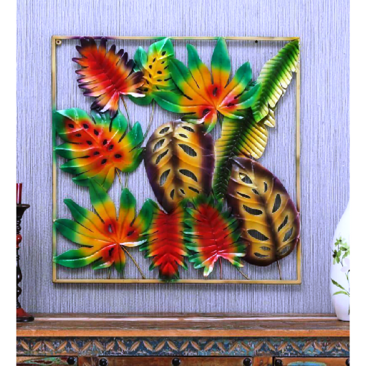 Multi Colour Iron Leaves Wall Frame Metal Wall Art